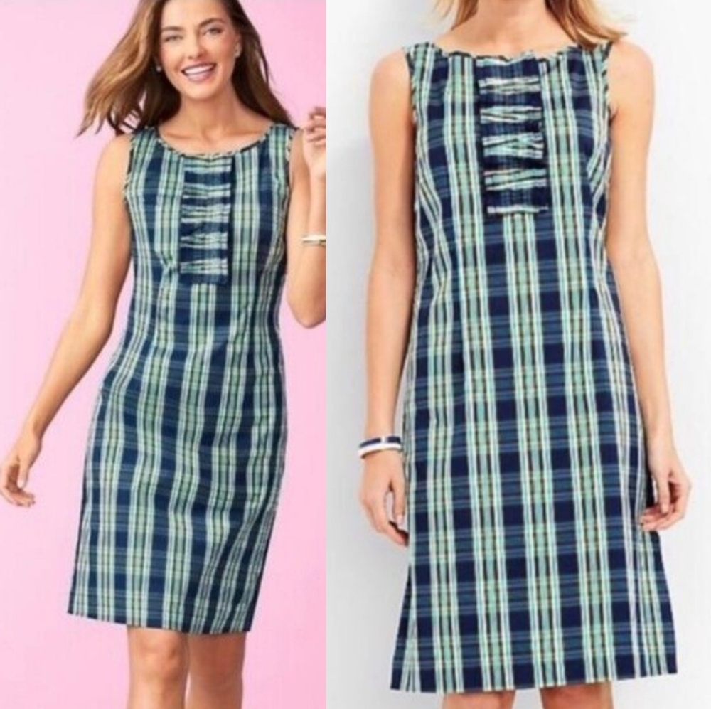 NWOT Talbots blue green coastal plaid shift dress Womens 8 - Picture 1 of 8